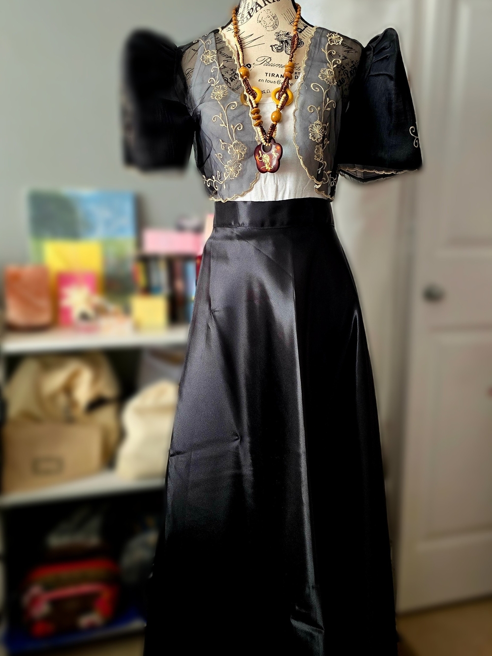 Elegant Black Bolero's Barong Tagalog and Satin Skirt